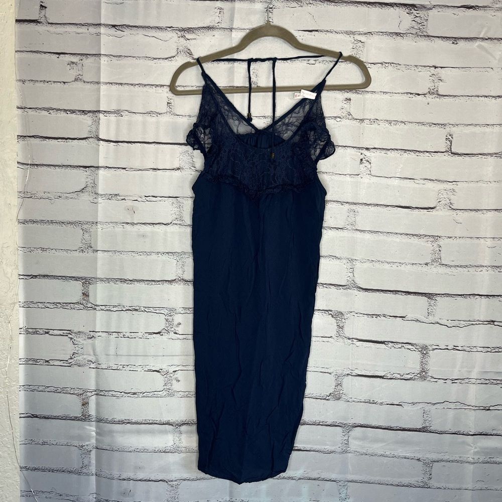 Xhilaration Navy Blue Chemise with Lace Trim Midi Dress SZ XS Formal Evening Y2K